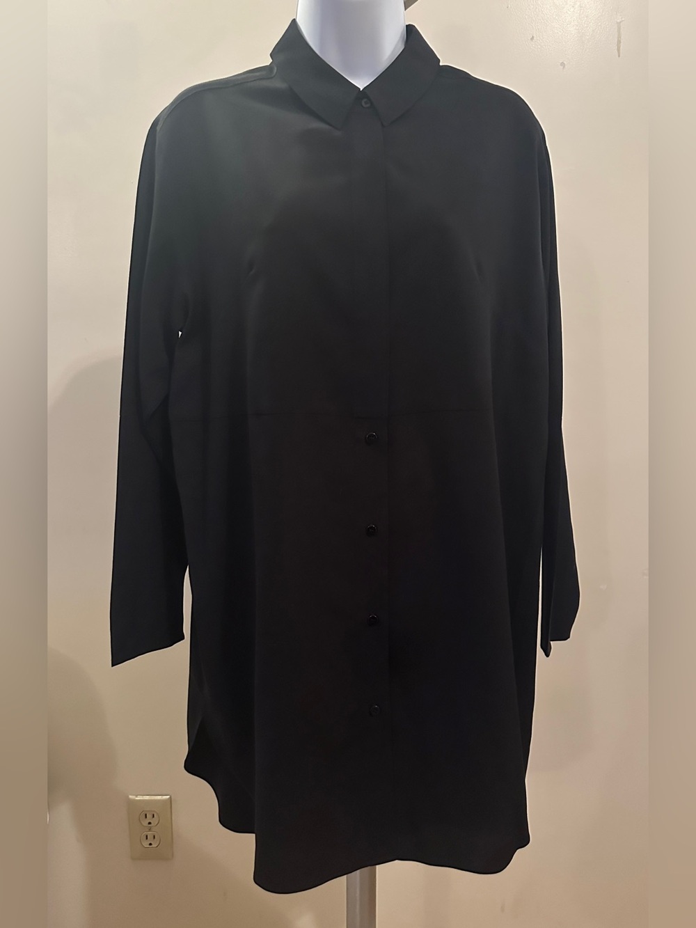 French Connection Black Long-Sleeve Button-Down Shirt Dress
